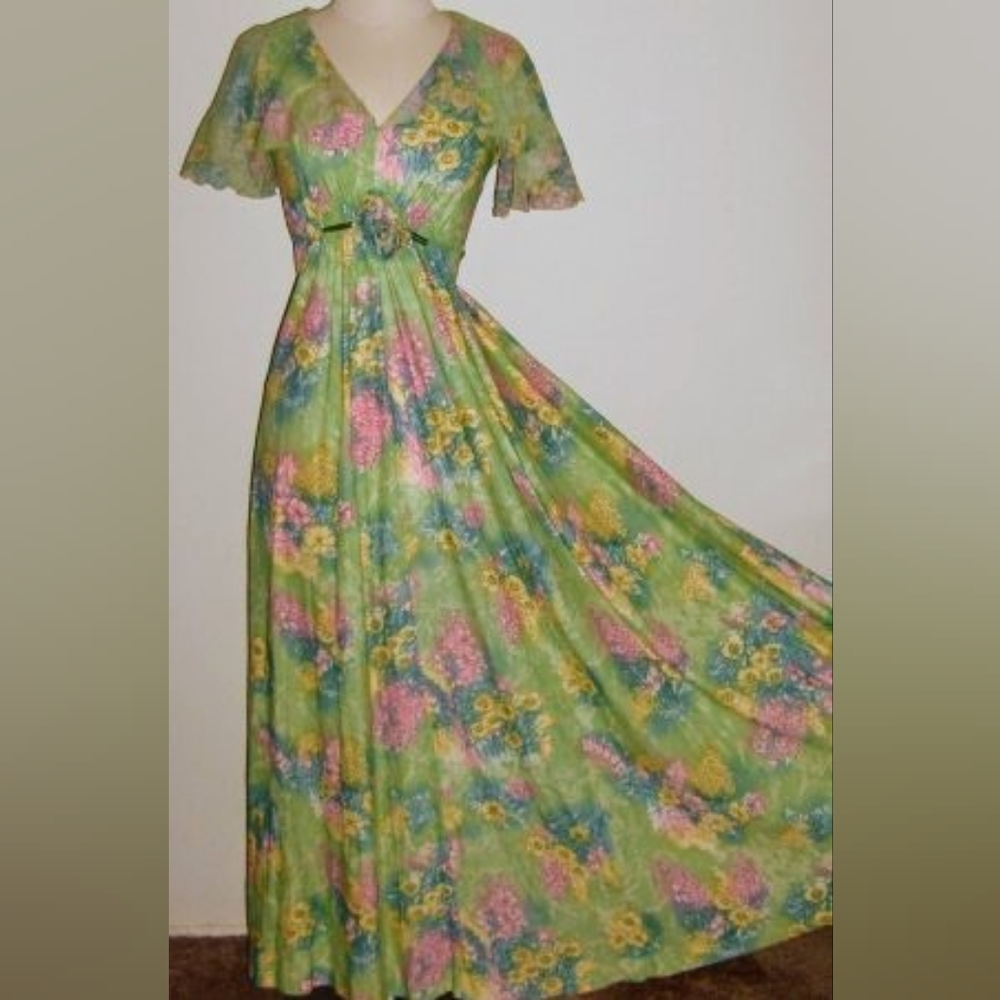 Vintage Capelet Maxi Floral Print Dress Size 8